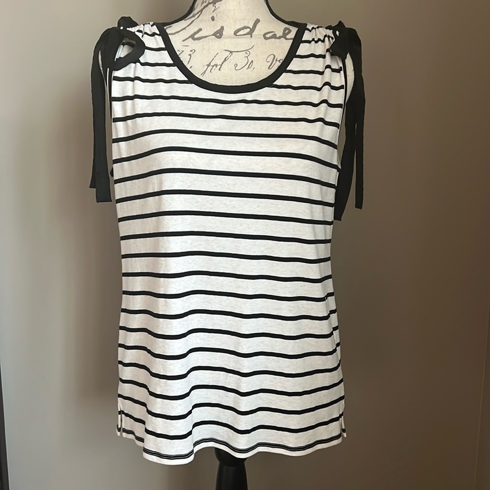 NEW White House Black Market Black & White Stripe Tank Bows
